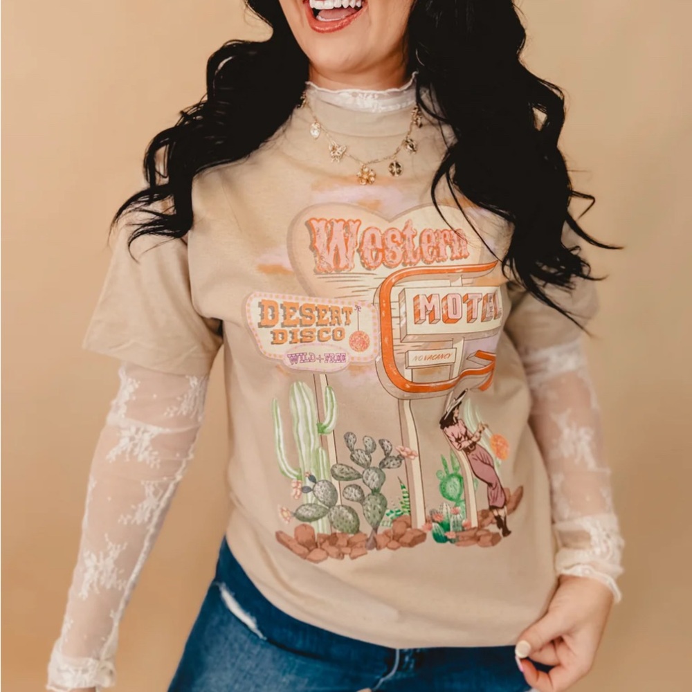 NWT Western Motel American Apparel Beige Western Graphic Tee